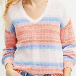 LOFT Ombre Striped V-Neck Sweater - S
